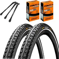 MSZweirad 2x Continental buitenband Ride Tour Zwart Reflex 28 x 1,40 (37-622) + AV Auto Schrader ventiel binnenband + 3x bandenlichter