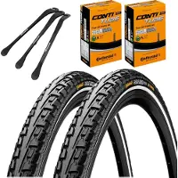 Continental 2x Continental buitenband Ride Tour Zwart Reflex 26 x 1,75 (47-559) + AV Auto Schrader ventiel binnenband + 3x bandenlichter