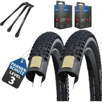 MSZweirad 2-delige Set Schwalbe Fietsbanden Rapid Rob van 26 inch x 2,25 (57-559) buitenband + Frans/Presta ventiel binnenband en 3 metalen bandenlichters voor eenvoudige wisseling van banden