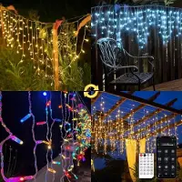 CIRCLIO 15 meter kerstverlichting voor buiten, "IJzel"-lichtketting in warm wit en koud wit, LED-lichtgordijn voor buiten met app en afstandsbediening, 17 modi + 4 helderheidsniveaus + timer