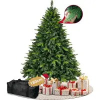 CIRCLIO 180 cm kunstkerstboom met houten voet, extra volle takken, natuurgetrouw en eenvoudig op te zetten, inclusief transporttas