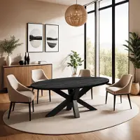 Zita Home eettafel, ovaal, 200 cm, mangohout, zwart, met een stevig onderstel, Scandinavisch design, moderne stijl