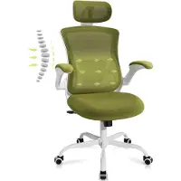 COLAMY Bureaustoelen – Ergonomische bureaustoel – Hoge mesh rugleuning – verstelbare lendensteun en hoofdsteun – opklapbare armleuningen – Khaki