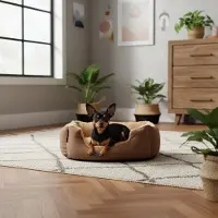 Belviona hondenbed met een zacht, omkeerbaar kussen, gemakkelijk schoon te maken en antislip, een comfortabele slaapplek, 50x37 cm, bruin/beige