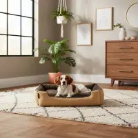 Belviona hondenbed met een zacht, omkeerbaar kussen, gemakkelijk schoon te maken en antislip, een comfortabele slaapplek, 75x60 cm, beige/bruin