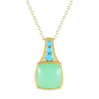Cavill - 925 Sterling Zilver Halsketting Verguld - 3,6 ct Chrysopraas Antiek Kussen Cabochon - 0,27 ct Turkoois - Elegant