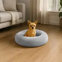 Belviona Donut hondenbed, zacht hondenmand, comfortabel & antislip Ø40 cm lichtgrijs