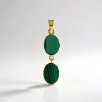 Cavill - Zilveren hanger 925 Sterling met Malachiet 1,8 ct - Ovaal Malachieten uit Madagaskar - Goud verguld elegant ontwerp 26x7 mm