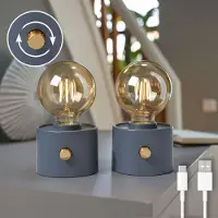Northpoint Vintage LED-lamp met Edison-stijl, oplaadbaar met USB-C, dimbaar met draaiknop – moderne decoratie, 2 stuks, antraciet