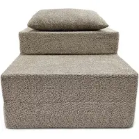 Odol-Plusz Opvouwbare slaapstoel 3-in-1 van bouclé – uitklapbaar logeermatras, fauteuil en vloermatras – 200 x 70 x 15 cm, beige bouclé