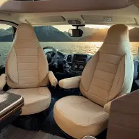 Auto Interieur Meester Stoelhoezen voor Fiat Ducato caravan | camper in pasvorm, set van 2 stuks - bestuurder 1 + 1 passagierszijde | Met armleuning hoezen | CBS101 | Beige | Kunstleer