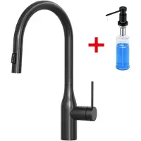 CECIPA MAX Keukenkraan met Uittrekbare Uitloop - Met Zeepdispenser 300ML - Kraan Keuken - Mengkraan met Handdouche - 2 straalsoorten - Zwart