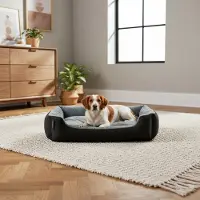 Belviona hondenbed met een comfortabel, omkeerbaar kussen, gemakkelijk schoon te maken en antislip, een gezellig slaapplek, 75x60 cm, zwart/grijs