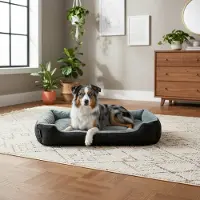 Belviona hondenbed met een zacht, omkeerbaar kussen, gemakkelijk schoon te maken en antislip, een comfortabele slaapplek, 90x70 cm, zwart/grijs