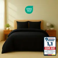 Komfortec Premium Dekbedovertrek 240x220 cm + 2x Kussensloop 40x80 cm - Geborsteld 100% Polyester Microvezel 90 g/m² - 3-Delige Superzachte Beddengoedset - Zwart
