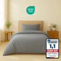 Komfortec Premium Dekbedovertrek 135x200 cm + Kussensloop 40x80 cm - 100% Microvezel - 90 g/m² - 2-Delige Superzachte Beddengoedset - met Rits - Grijs