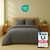 Komfortec Premium Dekbedovertrek 200x200 cm + 2x Kussensloop 40x80 cm - Geborsteld 100% Polyester Microvezel 90 g/m² - 3-Delige Superzachte Beddengoedset - Grijs
