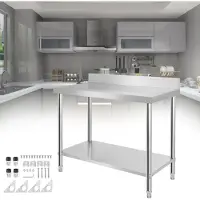 NaiZy RVS-tafel, horecatafel, werktafel voor de gastronomie, in hoogte verstelbaar, keukentafel, 120 x 60 x 85 cm, met opstaande rand