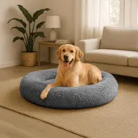 Belviona Donut hondenbed, zacht hondenmand, comfortabel & antislip Ø100 cm donkergrijs