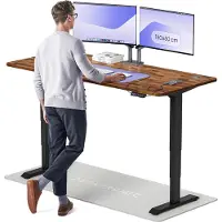 Desktronic HomePro Zit-sta Bureau Elektrisch In Hoogte Verstelbaar, 180x80 cm Massief Notenhout/Zwart, Stille Dubbele Motor, Hoogte 62-126cm
