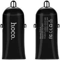 Hoco Z12 Dual USB autolader met 2.4A, zwarte kleur, met sigarettenplug adapter