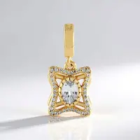 Cavill - Vergulde 925 Sterling Zilveren Hanger met Witte Saffier 0,5 ct en Pavé Zirkonen - Elegante Ovale Saffier uit Madagaskar - Varioclip 22x11mm