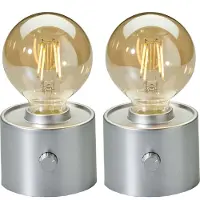 Northpoint Vintage LED-lamp met Edison-stijl, oplaadbaar met USB-C, dimbaar met draaiknop – moderne decoratie, 2 stuks, mat zilver