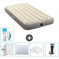 Intex Luchtbed - 1-Persoons - 99 x 191 x 25 cm - Beige - Inclusief Hoeslaken - Kussen - Pomp - Reparatieset en Kussenbeschermer