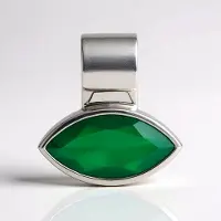 Cavill - Zilveren Hanger - 925 Sterling Zilver - Groene Onyx 3,167 ct Marquise Slijpsel - MONOSONO Collectie - Stijlvolle Bezel Zetting - 19x18 mm