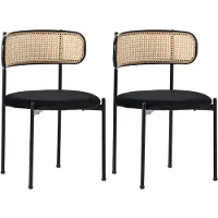 Merax Eetkamerstoelen Set Van 2 - Velours Stoelen Met Rattan Rugleuning - Moderne Design Stoel Met Metalen Poten Voor Eetkamer Woonkamer Of Slaapkamer