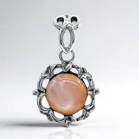 Cavill - Zilveren Hanger - 925 Sterling Zilver - 9 mm Ronde Parelmoer - Bloem Design - Elegant Dames Sieraad - Natuursteen