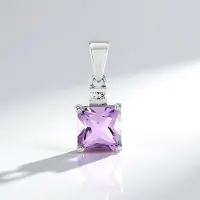 Cavill - Zilveren Hanger - 925 Sterling Zilver Platina - Lavendel Amethist 2,02 ct Radiant - Zirkonia Accenten - Elegant