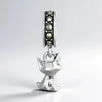 Cavill - Zilveren Honden Hanger - 925 Sterling Zilver Geoxideerd - 10 Marcasieten 0,083 ct - Monosono Collectie - Stijlvol Dieren Sieraad 16x5,5 mm