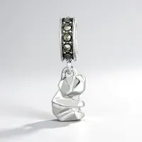 Cavill - Zilveren Hanger Panda Motief - 925 Sterling Zilver Geoxideerd - 10 Marcasieten Rond Slijpsel - 0,083 Ct Pave Sieraad Elegant