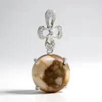 Cavill - Zilveren hanger met dinosaurus kwarts 10,83 ct - 925 Sterling zilver - ronde cabochon met witte topaas 0,023 ct - uniek natuursteen sieraden