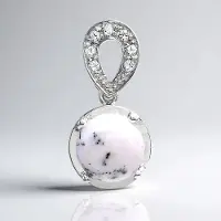 Cavill - Zilveren Hanger - 925 Sterling Zilver - 3 11 ct Dendrieten Agaat Ronde Cabochon - 7 Witte Topaas 0 175 ct - Elegant
