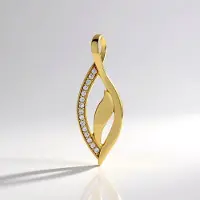 Cavill - Zilveren Hanger 925 Sterling Verguld - 15 Cambodjaanse Zirkonia's 0,171 ct - Modern Bladvormig Design 30x10 mm
