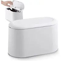LONGZIMING - Prullenbakje - Afvalbakje - Tafelafvalemmer - 1,8 liter - 90° opening - Dubbellaags ontwerp - Uitneembare binnenbak - Milieuvriendelijk PP - Wit