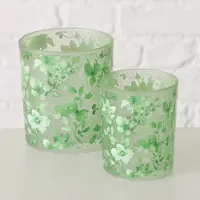 Boltze Theelichthouder bloem groen, set van 2 stuks. 7x8cm 9x10cm