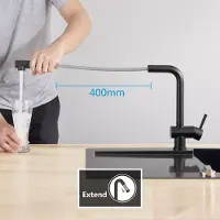 CECIPA MAX Keukenkraan met Uittrekbare Uitloop - Keukenkraan Zwart - 360°draaibereik - 2 Waterafvoermodi - Zwart