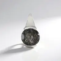 Cavill - Zilveren Hanger met 3,015 ct Zwarte Rutielkwarts Rond - 925 Sterling Zilver - Unieke Edelsteen Sieraden - 18x10 mm - 1,98 g