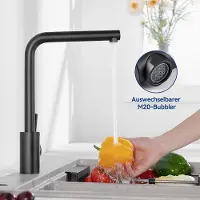 CECIPA MAX Keuken kraan Zwart - Lage druk Keukenkraan - 360° Draaibare keukenkraan - Lage druk Handdouche keukenkraan - Flexibele Slang - Zwart