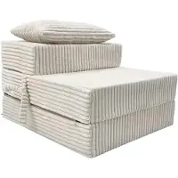 Odol-Plusz Opvouwbare Slaapstoel 2-in-1 200 x 70 x 15 cm – Corduroy Logeermatras en Vloermatras – Beige
