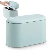 LONGZIMING - Prullenbakje - Afvalbakje - Tafelafvalemmer - 1,8 liter - 90° opening - Dubbellaags ontwerp - Uitneembare binnenbak - Milieuvriendelijk PP - Blauw