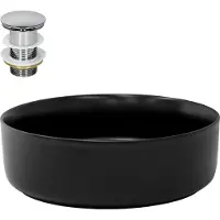 LuxeBath Wastafel incl. afvoerset zonder overloop Ø 36x12 cm Zwart keramiek ML-Design