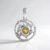 Cavill - Zilveren hanger met gele beril 0,456 ct en 925 Sterling zilver platen - modern spiraal met 60 zirkonia's - 0,989 ct