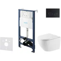 Kielle Genesis New - Voorwandinbouwset, Oudee toilet, Vortex Rimless+, softclose zitting en Gemini New II knoppen, matzwart 30528SS60