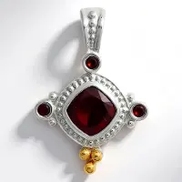 Cavill - Zilveren Hanger met 1,7 ct Mozambique Granaat - 925 Sterling Zilver met 14K Gouden Granulatie - Elegant Filigraan Dames Sieraad - 25x7 mm
