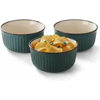 Excellent houseware Serveer/chips schaaltje Striped - 6x - blauw - 14 x 7 cm - keramiek - kommetjes - 500 ml