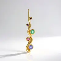 Cavill - Luxe Zilveren Hanger - 925 Sterling Zilver Geel Verguld - 0,22 ct Tanzaniet Rond - Monosono Collection - Elegante Multi Edelsteen Hanger